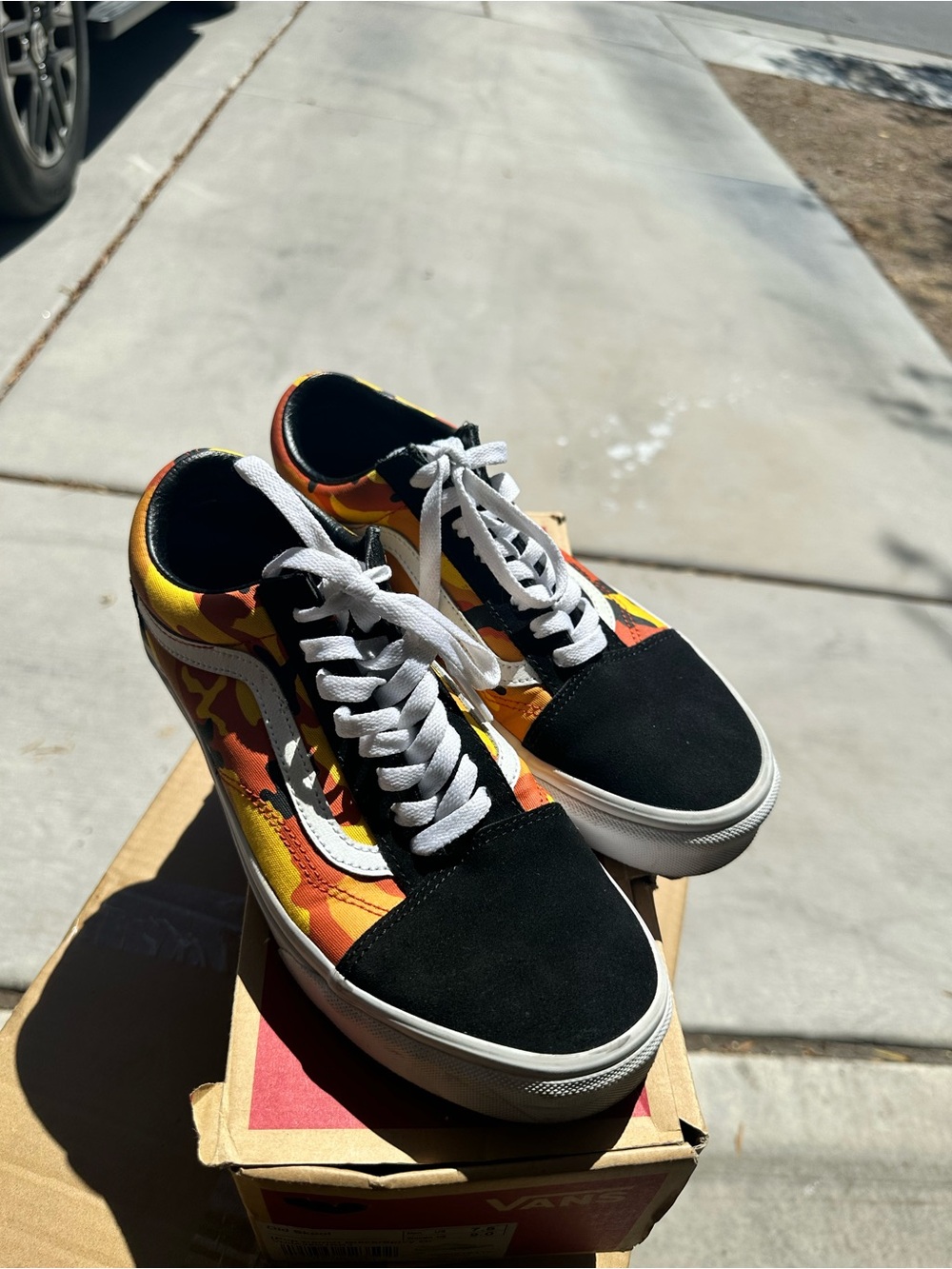 Vans Old Skool Sneakers in Black, Orange & Yellow Camo